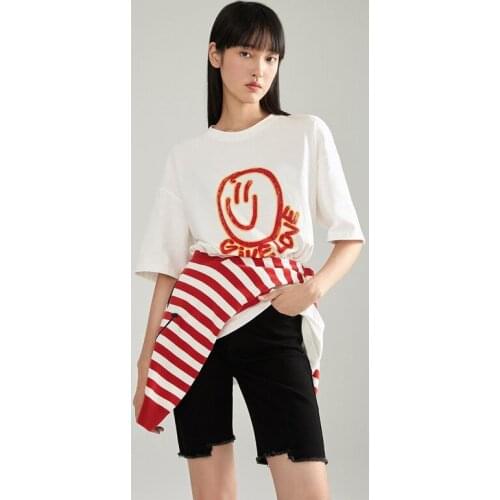 INMAN Autumn Summer Bottoms Irregural Design Brushed Hem Simple All-Match Slim Five Cents Trousers Denim Short