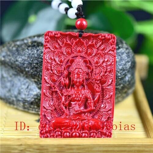 Chinese Natural Red Organic Cinnabar Stone Guanyin Pendant Necklace Fashion Charm Jewellery Amulet Gifts for Women Men