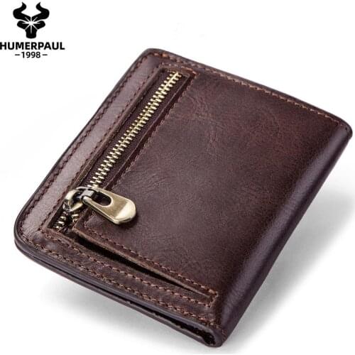 HUMERPAUL Thin Cow Genuine Leather Wallet Men Coin Purse Small Mini Card Holder Simple PORTFOLIO Portomonee Slim Male Walet