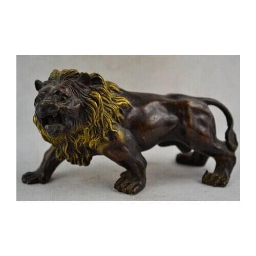 Copper Brass CHINESE crafts Asian 6.2 inch / Elaborate Old Chinese hand carved copper fierce lion statue sculpture navidad