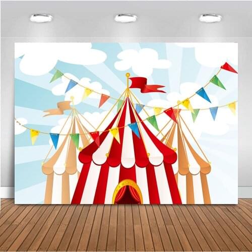 Mocsicka Photography Backdrop Background Circus Tents Stratus Playground Carnival Carousel Kids 7x5ft Birthday Party Banner