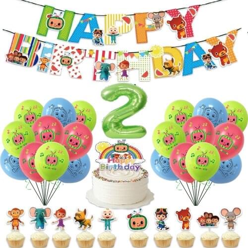 Set Cocomelon Balloons with 40inch Number Latex Ballon Baby Happy Birthday Party Banner Cake Insert Decor TV Show Toys Foir Kids