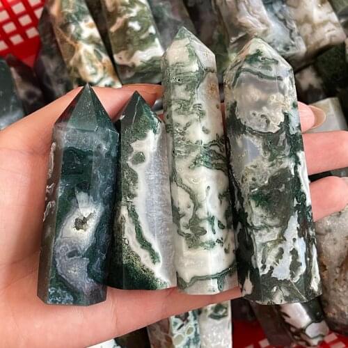 Natural Green Water Plant Agate Crystal Point Moss Agate Crystal Hexagonal Column Ornaments