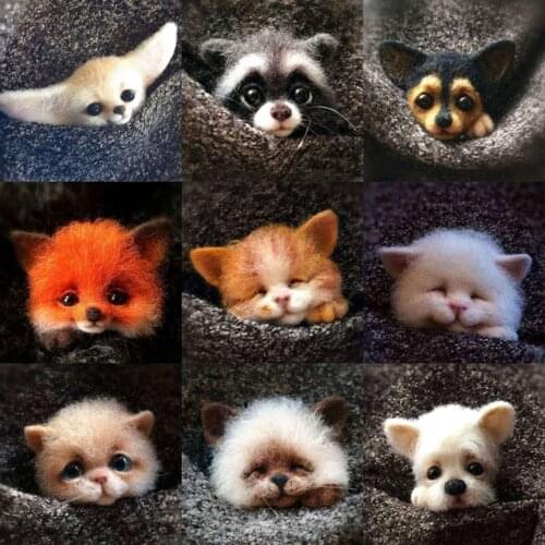 Non finished Relaxed DIY KIT Handmade Pocket Animal Pet Doll Toy Wool Needle felting Kit Dog Cat Fox Head Decor Dog Fox Rabbit