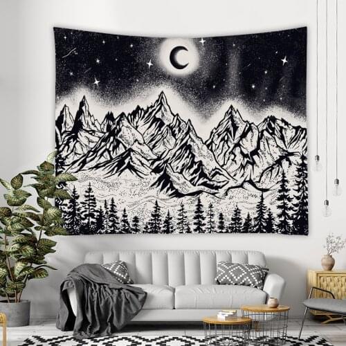 Night Sky Black Carpet Wall Tapestry Moon Stars Mountain Forest Hippie Trippy Tapestry Wall Hanging Room Decor Home Dorm Blanket