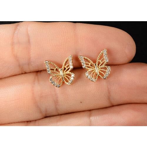 Newest Fashion Butterfly Stud Earrings for Girls Ear Piercing Helix Cartilage Crystal Body Jewelry