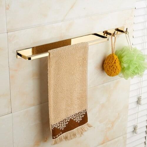 Soild Brass Bathroom Towel Rack Fixed Bath Towel Holder Bath Shelf Towel Rail/Bars With Hooks 51 cm Wall Mounted Gold/Black
