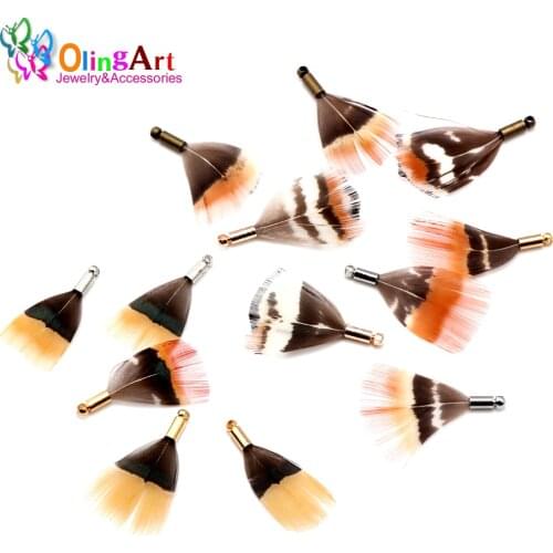 OlingArt Natural feathers 12pcs 25MM Red head feathers women necklace Earrings tassels DIY Jewelry Making Delicate Pendants