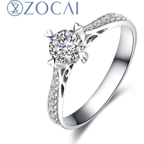 ZOCAI Real 0.30 Ct Certified H/VS Main Diamond with 0.19 Ct Side Diamond 18K White Gold W00238