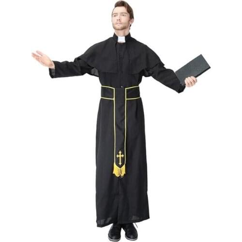 Deluxe Quality Mens Priest Plus Costume Halloween Adult Party Cosplay Clothing
