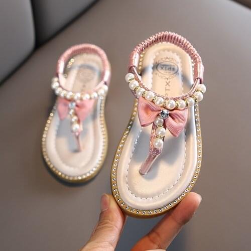 2021 Summer New Girl Pearl Sandals Toddler Infant Kids Baby Bow Princess Sandals and Slippers Flip-flops Children Beach Shoes