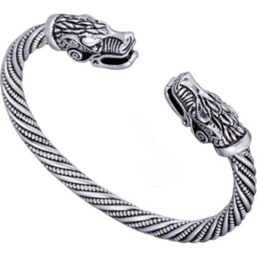 Silver Metal Wolf Head Male Bracelet Indian Jewelry Vintage Accessories Viking Bracelet Men Wristband Cuff Bracelets