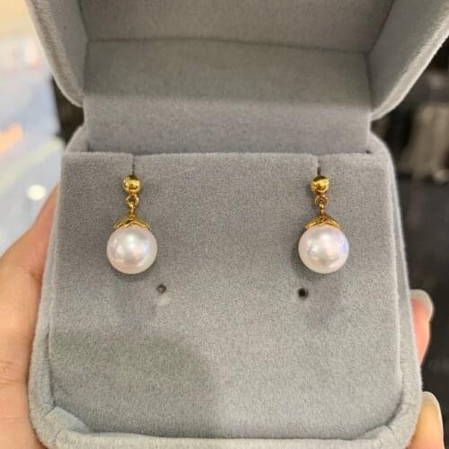 8MM natural fresh water pearl drop earring cute 18K gold fine women jewelry free shipping high quality