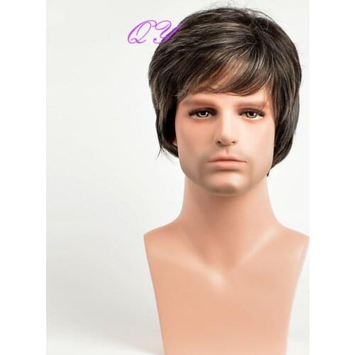 Synthetic Short Men Wigs Linen Mix Brown Straight Natural Male Wig Realistic Breathable Multiple Hairstyle Daily Wear Man Hair