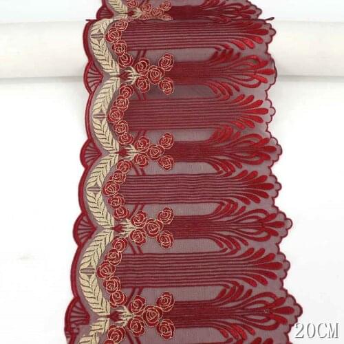 20Yards Dark Red Lace Trim Flower Edge Sewing Craft DIY Apparel Fabric Lace Fabric Ribbon Garment Accessory 20cm Width