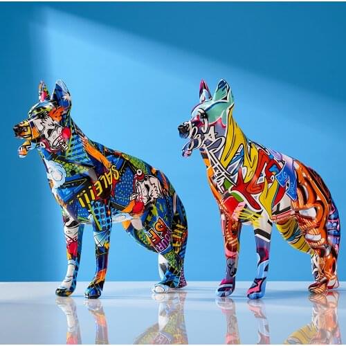 Creative Colorful Art Animal German Shepherd Resin Crafts Home Decoration Color Modern Simple