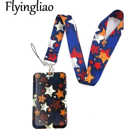 Vintage Colorful Stars Fashion Lanyard ID Badge Holder Bus Pass Case Cover Slip Bank Credit Card Holder Strap Card Holder