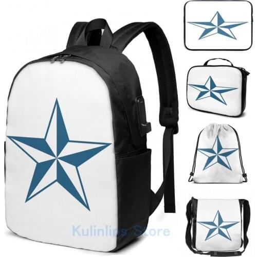 Funny Graphic print nautical star sailor pirate captain navy USB Charge Backpack men School bags Women bag Travel laptop bag