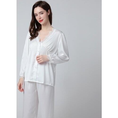 Lady Women Pregnant Spring Summer Home Wear Lace Pajamas Suit Sexy V Ice Silk Pajamas Female Relaxed Pyjama Femme Sexy Sleepwear