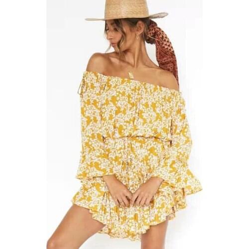 Happie Queens women floral print long sleeve beach backless Bohemian mini dress Ladies slash neck Boho sundress vestidos