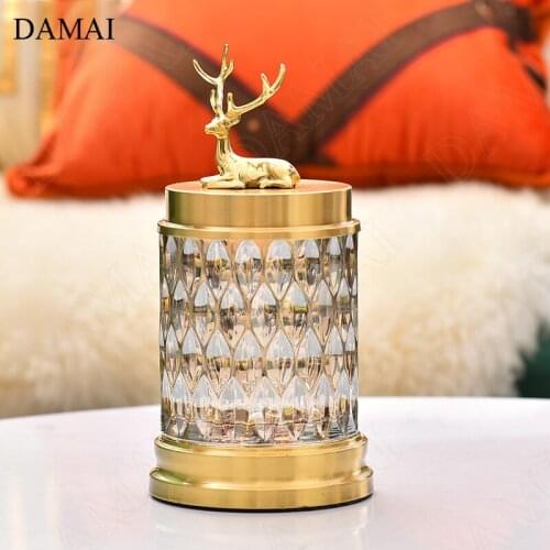 Gilded Deer Copper Crystal Glass Bottle European Modern Coffee Table Desktop Candy Snacks Storage Jars with Lid Home Decoration