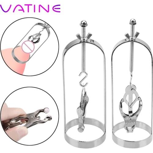 VATINE 1Pair Metal Nipple Clips Bondage Nipple Stimulator Adjustable Torture Play Clamps Retention Device Breast massage