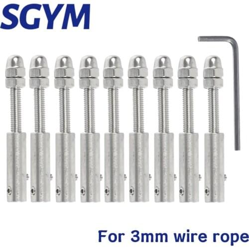 10pcs Cable Railing 1/8" Wire rope 3mm Threaded Stud Tension End Fitting Toggle Anchor Terminal for Wood Stair Deck Post