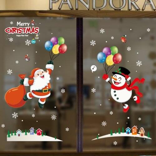 2021 Merry Christmas Wall Stickers Window Glass Festival Wall Decals Santa Murals New Year Christmas Decorations for Home Decor