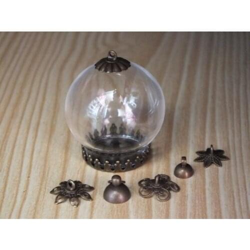 30x20mmDiy round glass globe pendant bronze flower cap necklace glass globe rice wishing glass bottle pendant