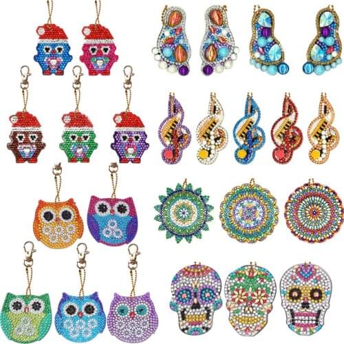 4/5pcs DIY Full Drill Special Diamond Painting Keychain Cartoon Owl Cake Women Bag Pendant Keychains Jewelry Key Ring Gifts