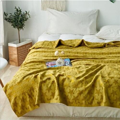 5 Colors 100% Cotton Blanket Jacquard Style Adult Full Queen Size Star Pattern Summer Towel Blankets Bed Sofa Throw Blanket