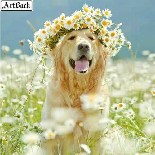 5d diy diamond painting dog flowers full square drill diamond mosaic animal flowers Embroidery sticker home decoration 20x20cm