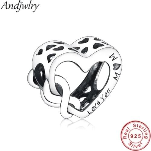 925 Sterling Silver Love You MOM Heart Charm Fit Original Pandora Charms Bracelet 925 Silver Beads DIY Jewelry Berloque