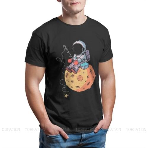 Astronaut With Helmet in Space Fishing in Space Men T Shirt Short Sleeve Large Top Cotton Tees Harajuku TShirt