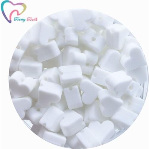 Teeny Teeth 20 PCS White Little Heart Food Grade Silicone Teething Beads Baby Teether Silicone Beads For DIY Silicone Necklace