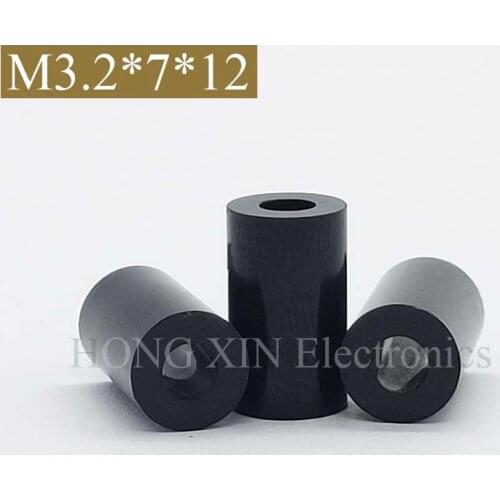 【M3.2*7*12】Black ABS Rround spacer standoff Nylon Non-Threaded Spacer Round Hollow Standoff Washer