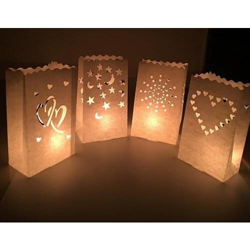 5Pcs Wedding Candle Bag Heart Tea Light Holder Luminaria Paper Lantern Home Romantic Wedding Party Decoration Supplies