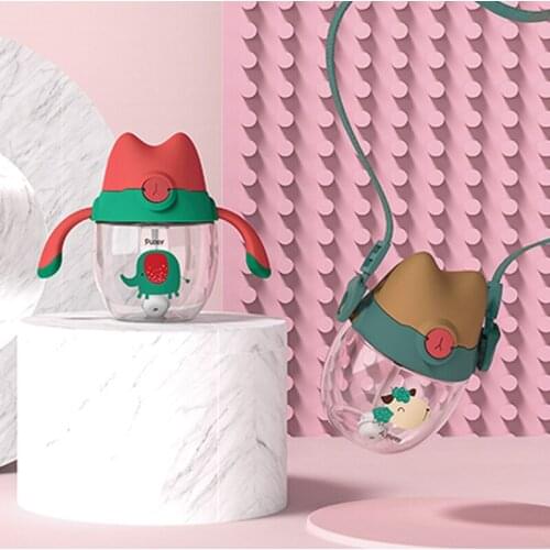 Baby Kids Children Cartoon Animal School Drinking Water Straw Bottle Straw Sippy Cup With Shoulder Strap 300ml