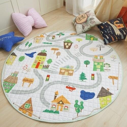 Animal Baby Play Mats Round Kids Rug Toys Childrens Carpet Cotton Developing Mat Rug Baby Puzzle Play Mat Storage Bag