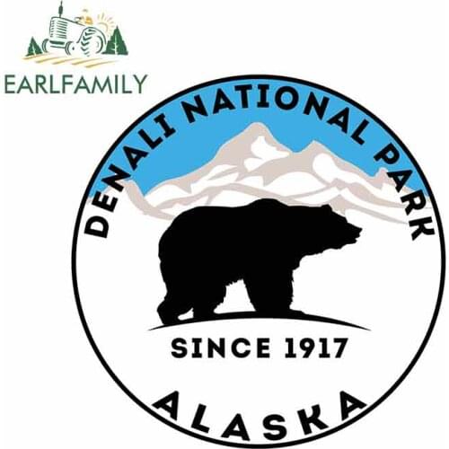 EARLFAMILY 13cm x 13cm for Denali National Park Alaska Sign Car Stickers Sunscreen Vinyl JDM Bumper Trunk Truck Graphics Decal