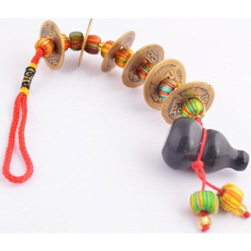 Fengshui I Ching Coins Charm with Wulou/ Hu Lu Cell Phone Handbag Hanging M1306