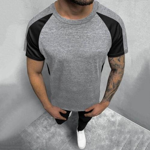 Mens T-shirt Short Sleeve Sweat-absorbent Summer Round Neck Patchwork Top Slim Solid Basic Casual Tee Shirt camisa masculina