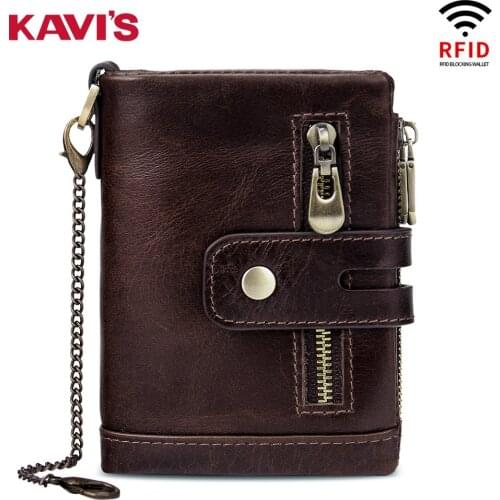 KAVIS Rfid Genuine Cow Leather Wallet Men Coin Purse Male Cuzdan PORTFOLIO MAN Portomonee Small Min Walet Pocket Fashion Hasp