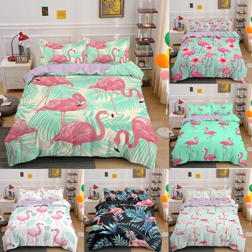 Printed 3d Pink Flamingo Bedding Sets 2/3Pcs Duvet Cover Set Single/Twin/Full/Double/Queen/King Size