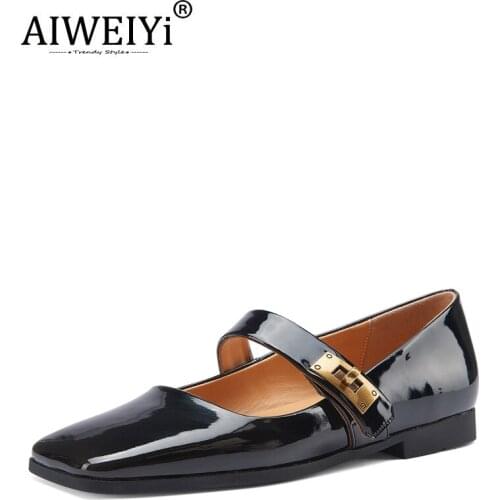 AIWEIYi Leather Lazy Loafers Shallow Mouth Single Shoes Flat Shoes Granny Shoes Square Toe Soft Sole Nurse Shoes