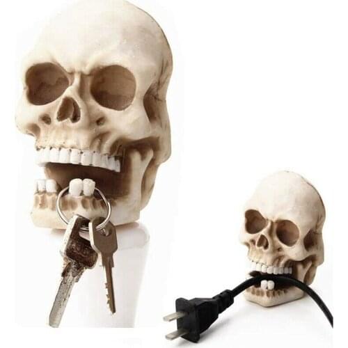 Creative Skull Sculpture Key Storage Halloween Party Decor Hook Wall Mount Resin Skeleton Desk Ornament Statue For Funny Gift