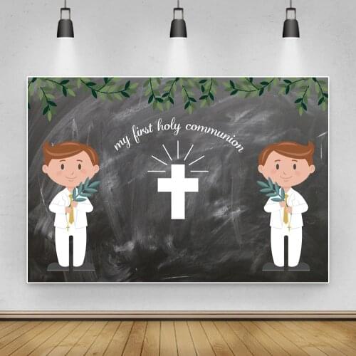 Laeacco My First Holy Communion Blackboard Solemn Ceremony Church Party Poster Photographic Backdrop Photography Background