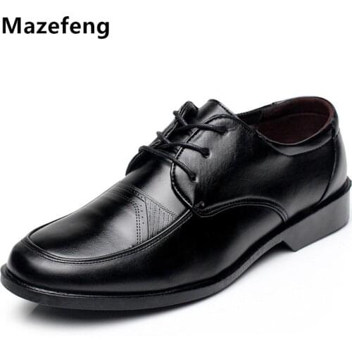 Mazefeng 2018 Spring New Male Leather Shoes Breathable Square Toe Men Dress Shoes Lace-up Solid Business Leather Shoes Falts
