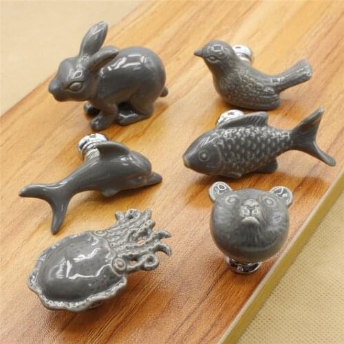 Cute Animal Ceramic Handle Knobs Single Hole Furniture Cabinet Cupboard Wardrobe Drawer Door Knob Pulls Kids Room Decor