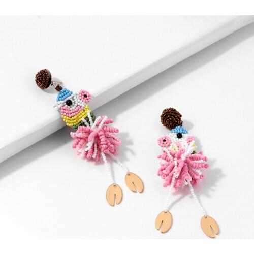 Fashion Jewelry Handmade Rice Beads Wound Cute Girl Cartoon Animal Piggy Women Fine Tassel Earrings Student Sisters Accessories